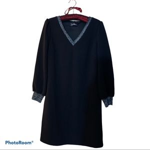 Sam Edelman Black Metallic Trim Long Sleeve Shift Dress Small